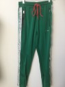 REASON, Emerald Green, Red, Polyester, Solid, Animal Print, Zipper Pockets,  White Snake Trim, Zipper Ankles, Red Draw String
