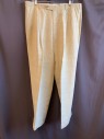 MR. LEE, Cream, Linen, Solid, Pleated Front, 4 Pockets, Cuffed