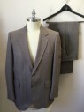 Mens, 1980s Vintage, Suit, Jacket, BOB'S MEN'S SHOP, Brown, Cream, Polyester, Birds Eye Weave, 42R, Single Breasted, Collar Attached, Notched Lapel, 2 Buttons,  3 Pockets