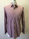 BANANA REPUBLIC, Red, White, Navy Blue, Cotton, Check , B.F., C.A., L/S, 1 Pckt, Multiples,