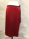 DEVELOPEMENT, Red, Black, Silk, Cotton, Solid, Wrap, Pleats at Opening Edge, Overlocked Hem, Black Bias Tape Waistband and Tie Close, Sits on Hip