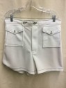 Mens, 1960s Vintage, P2, White, Navy Blue, Synthetic, Solid, Shorts, Navy Stitching, 2 Pockets, Leisure