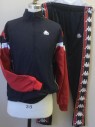 KAPPA, Navy Blue, Red, White, Nylon, Solid, Novelty Pattern, Jacket,  Zip Up , 2 Pockets, Red Sleeves, Beige Silhouettes on Sides