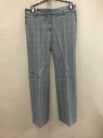 Womens, Suit, Pants, THEORY, Gray, White, Rust Orange, Wool, Plaid, 4, Flat Front, Belt Loops