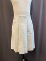 Mens, Historical Fiction Skirt, MTO, White, Linen, Solid, W 32, Drop Pleat Front, Velcro Panel and Hook & Eye Closure, Drop Box Pleat Back, Below Knee, Multiple