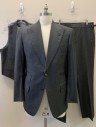 Mens, Suit, 3 Pieces, TOM FORD, Gray, Wool, Solid, 40R, 2 Button, 3 Flap Pockets, Double Vent, Peak Lapels