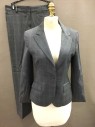 Womens, Suit, Jacket, THEORY, Gray, White, Rust Orange, Wool, Plaid, 4, Single Breasted, Peaked Lapel, Collar Attached,  3 Pockets, 1 Button,