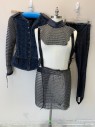 MTO, Silver, Navy Blue, Cotton, Rubber, SUIT of ARMOR: Hauberk : Navy Cotton Chevron Stitching, Velcro Front Closure, Silver Button Detail Front, Leather Trim, Chainmail Sleeves/Sides Silver Metal and Black Rubber, Leather Padded Shoulders, Panelled Peplum, Has a Close Double See CF036930