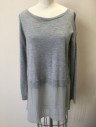 EILEEN FISHER, Gray, Wool, Polyester, Solid, Knit, Wide Scoop Neck, Cropped Sweater with Attached Chiffon Bottom Half, Slits at Side Hem, Has a Double