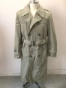 N/L, Beige, Poly/Cotton, Solid, Double Breasted, Collar Attached, Epaulettes at Shoulders, 2 Pockets, ***Comes with Detachable Lining with Barcode # Written Inside, Also Matching Belt, Multiple