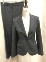 Womens, Suit, Jacket, THEORY, Gray, White, Wool, Plaid-  Windowpane, 0, Single Breasted, Collar Attached,  Peaked Lapel, 1 Button, 3 Pockets,