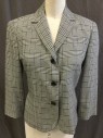 Womens, Suit, Jacket, TOCCA, Off White, Black, Gray, Rayon, Polyester, Plaid, Plaid-  Windowpane, 2, Jacket:  Off White/black/gray Windowpane Plaid, with Off White Lining, Notched Lapel, Single Breasted, 3 Black Button Front, Long Sleeves, 1 Side Pocket, 2 Split Back Hem