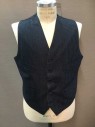 Mens, Suit, Vest, 1890s-1910s, NO LABEL, Navy Blue, Off White, Wool, Stripes - Pin, 40, Button Front, V-neck, 4 Welt Pockets,