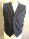 Mens, Suit, Vest, 1890s-1910s, Navy Blue, White, Wool, Stripes - Vertical , 38, V-neck, 5 Buttons, 4 Pockets, Self Backed,
