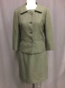 Womens, Suit, Jacket, ANTONIO MELANI, Olive Green, Polyester, Herringbone, Heathered, 4, 4 Buttons Single Breasted, Collar Attached, 2 Pockets, Hematite Buttons. 3/4 Length Sleeves