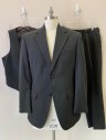 GEOFFREY BEENE, Charcoal Gray, Wool, Stripes, 2 Button, Flap Pocket, Single Vent