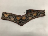 Womens, Historical Fiction Piece 3, MTO, Black, Beige, Maroon Red, Orange, Silk, Cotton, Floral, Belt, Black with Shades of Beige/Brown/Orange Embroidery, V Shaped, Maroon Piping Edges, Hook & Eye Closures