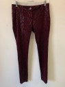 Womens, Sci-Fi/Fantasy Piece 2, MTO, Maroon Red, Black, Polyester, Synthetic, Reptile/Snakeskin, W30, Pants, Zip Fly, Belt Loops