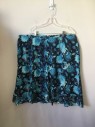 EMME, Navy Blue, Aqua Blue, Teal Blue, Silk, Floral, Paisley/Swirls, Panelled Flared Skirt, Length to Knee
