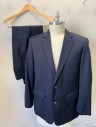 JOSEPH & FEISS, Navy Blue, Wool, Solid, Single Breasted, Notched Lapel, 2 Buttons, 3 Pockets