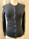 J CREW, Black, Cotton, Nylon, Crew Neck, Single Breasted, Button Front, Long Sleeves