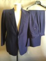 Mens, Suit, Jacket, 1890s-1910s, Navy Blue, Red, Lt Blue, Wool, Stripes - Vertical , 40R, 2 Buttons,  Notched Lapel, 3 Pockets, Two with Flaps,