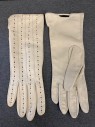 Womens, Leather Gloves, N/L, White, Leather, Stripes, 7 1/2, Diamond and Dot Perforated Stripes, No Lining, Multiple