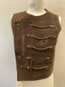 MTO, Chestnut Brown, Leather, Solid, Mottled, Double Breasted, Round Neck,  3 Sets of Silver Studs (missing A Few) for Front Closure, Aging and Bullet Hole, MULTIPLE