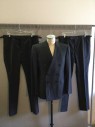 Mens, Suit, Jacket, RALPH LAUREN, Black, White, Wool, Rayon, Stripes - Pin, 40S, 2pc Suit with Doubles On Pant.    Peaked Lapel, Double Breasted, 1 Welt Pocket, 3 Pockets with Flaps