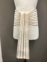 MTO, Cream, Bronze Metallic, Tan Brown, Cotton, Leather, Stripes - Horizontal , Stripes - Vertical , Cotton with Leather Rope Applique, Decorative Zig Zag Stitching, Velcro Closure in Back, Poly Satin Lining