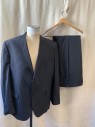 J. ABBOUD, Black, Charcoal Gray, Wool, 2 Color Weave, Notched Lapel, Single Breasted, Button Front, 3 Pockets