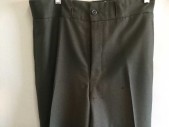 Mens, Suit, Pants, 1890s-1910s, N/L, Olive Green, Wool, Solid, 32, 32, F.F, Bttn Fly, Suspender Buttons, Deep Hem, 4 Pockets, Some Moth Holes At Crotch Area and Odd Waistband Openings,