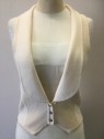 CLUB M, Ivory White, Wool, Solid, Stripes, 3 Pewter Round Buttons,  Rib Knit Fronts, Shawl Collar, Doubles, Retro