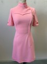 MTO, Pink, Polyester, Solid, S/S, Stand Collar, 3 Buttons, Front Zip, Folded Sleeves, Nurse, Waitress, Beauty Parlor