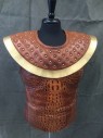 Mens, Sci-Fi/Fantasy Piece 1, MTO, Brown, Dk Brown, Animal Print, 42, Faux Brown Crocodile Body with Jagged Edge Solid Brown Cutout Panels, Snaps Down Both Sides, Side Panels with Strips of Faux Crocodile Over Elastic, Velcro Elastic Shoulders (hole on Lower Right Side Front)