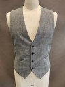 HIGH SOCIETY, Black, White, Wool, Glen Plaid, V-N, Single Breasted, Button Front, 5 Buttons, 2 Pockets at Waist, Belted Back (Missing Buckle)