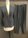Womens, 1990s Vintage, Suit, Piece 3, Giorgio Armani, Gray, Wool, Solid, 12, Pants, Pleated, Zip Fly,