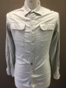 G STAR RAW, Lt Gray, Cotton, Solid, Long Sleeve Button Front, Collar Attached, 2 Patch Pockets with Button Flap Closures, Geometric Seams Throughout, **Has a Double ****Missing Buttons in Front