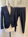 ZARA MAN, Navy Blue, Polyester, Viscose, Solid, Notched Lapel, Single Breasted, Button Front, 2 Buttons, 3 Pockets, Double Back Vent