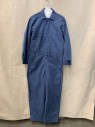 Mens, Coveralls/Jumpsuit, Mark's Work , French Blue, Cotton, Solid, 40R, L/S, Zip Front, Snap Buttons, Chest Pockets, Side Pockets, Collar Attached,