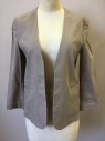 THEORY, Tan Brown, Linen, Viscose, Solid, Thin Blazer, No Collar, Open Front, 3/4 Sleeve, 2 Pockets, Elastic Gathered Sleeves Inside Seam, Doubles, Barcode in Right Shoulder