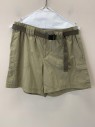 Mens, Shorts, COLUMBIA, Taupe, Polyester, Solid, S, Elastic Waist, Zip Front, 4 Pockets Including Cargo Pockets, With Belt, Brown Webbed with Black Buckle