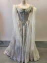 N/L MTO, Off White, Synthetic, Stars, S/S, Tulle Sleeves and Neckline, Star Sequins, Corset, Back, Matching Scarf with Gems