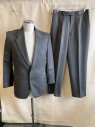 Mens, 1980s Vintage, Formal Jacket, DENNIS KIM MTO, Gray, Black, Wool, Herringbone, 42R, 1980s Repro, Notched Lapel, Single Breasted, Button Front, 3 Pockets