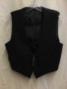 Mens, 1930s Vintage, Formal Vest, MTO , Black, Wool, Solid, CH 36, Black, Shawl Lapel, Button Front, 4 Buttons, 2 Pockets, Textured Weave