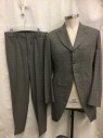 Mens, Suit, Jacket, 1890s-1910s, DOMINIC GHERARDI, Taupe, Tan Brown, Wool, Plaid-  Windowpane, 42, Frock Coat, Peak Lapel, 3 Buttons,  3 Pockets with 1 Additional Small Faux "Pocket" Flap At Waist, Vented Back,