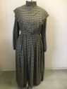Womens, Dress, Piece 1, 1890s-1910s, N/L, Brown, Black, Cotton, Polyester, Stripes - Horizontal , W:40, B:44, Specked Brown with Horizontal Black Stripes, Long Sleeves, Self Fabric Covered Buttons at Center Front, Round Neck, Gathered at Waist, Floor Length Hem, Made To Order Reproduction