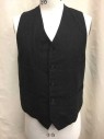 Mens, Suit, Vest, 1890s-1910s, DOMINIC GHERARDI , Charcoal Gray, Wool, Solid, 42, Single Breasted, 5 Buttons, 5 Pockets, Black Silk Back with Self Belt, Black Cotton Lining, Made To Order,