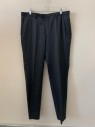 HUGO BOSS, Charcoal Gray, Wool, Heathered, F.F, Side And Back Pockets, Zip Front, Belt Loops