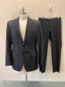 CANALI, Charcoal Gray, Black, Wool, Plaid, 2 Buttons, Single Breasted, Notched Lapel, 3 Pockets